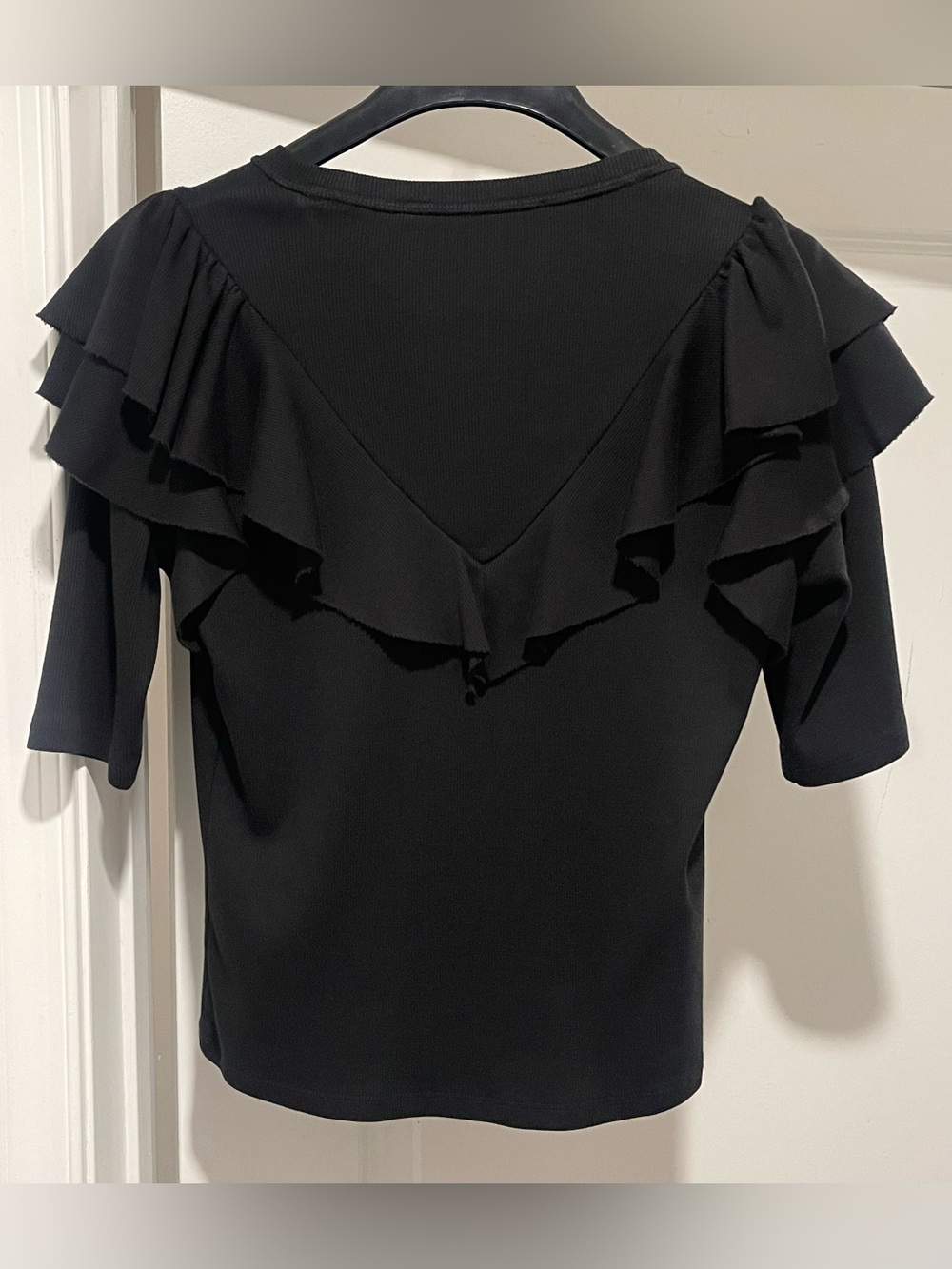 VERONICA BEARD Pazia Elbow-Sleeve Layered Ruffle Black Top Size XS - Picture 7 of 13
